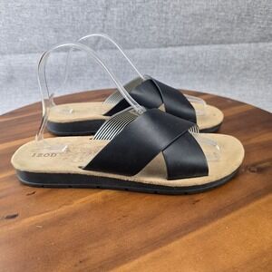 IZOD Women's Slides Sandals Black Cross Strap Casual Slip On Size 8.5‎
